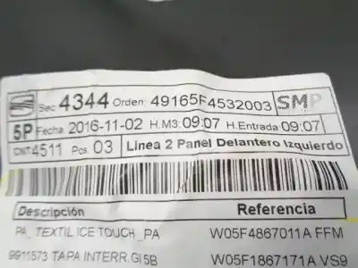 Автозапчастина б/у оббірка передніх дверей ліва для seat leon (5f1) 1.6 tdi посилання на oem iam 5f4867131l  5f4532003