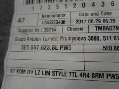 Автозапчасти б/у обивка задней левой двери за skoda octavia lim. (5e3) active ссылки oem iam 5e9867211  5e5867023bl