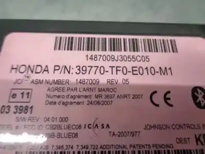 Автозапчасти б/у электронный модуль за honda jazz (ge) 1.4 cat ссылки oem iam 39770tf0e010  39770-tf0-e010