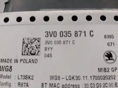 Автозапчасти б/у аудиосистема / радио cd за skoda superb iii (3v3) 2.0 tdi ссылки oem iam 3v0035871c  l73sk2