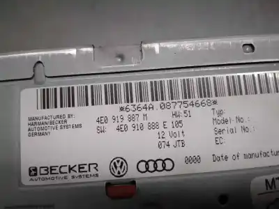 Second-hand car spare part gps navigation system for audi a8 (4e2) 4.2 v8 40v oem iam references 4e0919887m  4e0910888e