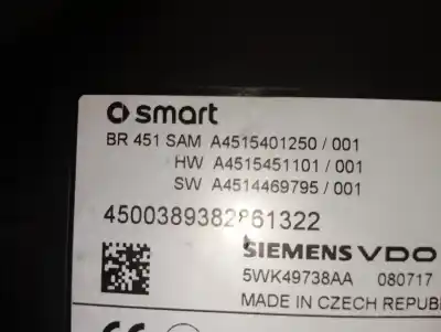 Pezzo di ricambio per auto di seconda mano scatola relè/fusibili per smart fortwo coupé (451) 1.0 (451.331. 451.380) riferimenti oem iam a4515401250  