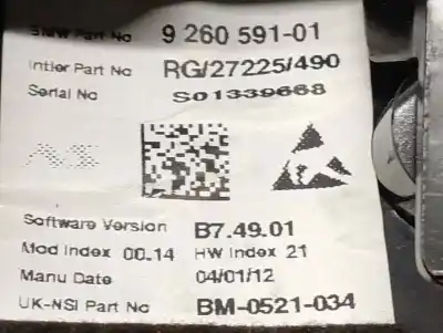 Second-hand car spare part dashboard for mini r57 cabrio diesel cat oem iam references 9260591  