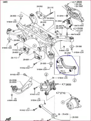 Автозапчасти б/у левый задний верхний рычаг подвески за mazda cx-5 (ke, gh) 2.2 d awd (ke102) ссылки oem iam kd3528c10  