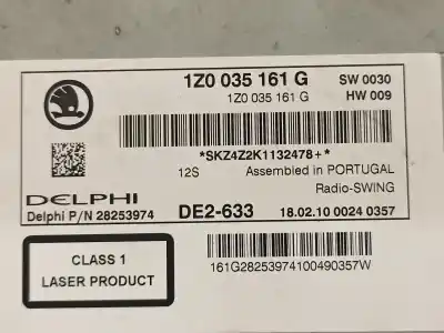 Second-hand car spare part audio system / radio cd for skoda octavia ii combi (1z5) 2.0 tdi 4x4 oem iam references 1z0035161g  28253974