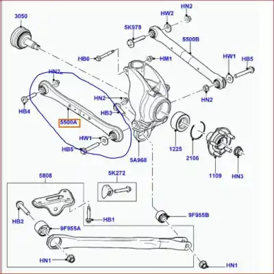 Peça sobressalente para automóvel em segunda mão braço de suspensão traseiro inferior direito por land rover evoque 2.2 sd4 cat referências oem iam lr029576  