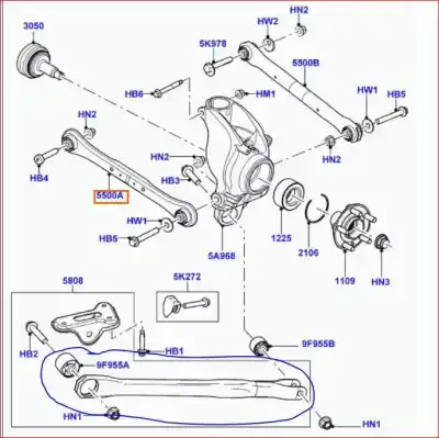 Peça sobressalente para automóvel em segunda mão braço de suspensão inferior traseiro esquerdo por land rover evoque 2.2 sd4 cat referências oem iam lr001176  