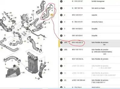 Pezzo di ricambio per auto di seconda mano tubo per audi a4 b6 (8e2) 1.8 t riferimenti oem iam 8e0145832s  8e0145832s
