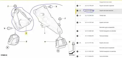 Second-hand car spare part right engine support for bmw 3 descapotable (e93) 320 i oem iam references 22116764574  22116760308