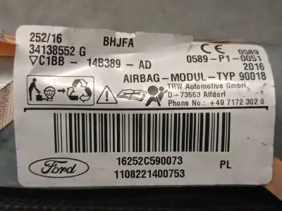 Автозапчасти б/у передняя правая подушка безопасности за ford fiesta vi (cb1, ccn) 1.0 ecoboost ссылки oem iam c1bb14b389ad 34034396b trw 2071594