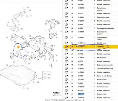 Second-hand car spare part engine support for volvo v40 fastback (525) d3 oem iam references 31430432  31430432