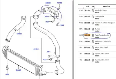 Second-hand car spare part tube for ford focus c-max (cap) 1.6 tdci cat oem iam references 9653777080  1465155