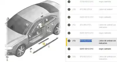 Peça sobressalente para automóvel em segunda mão moldagem por audi a5 (8t3) 3.0 tdi quattro referências oem iam 8t0853373  8t0853373h