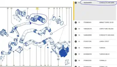 Pezzo di ricambio per auto di seconda mano tubo per dacia logan mcv ii tce 90 (k8m1) riferimenti oem iam 165764382r  165764382r