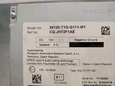 Peça sobressalente para automóvel em segunda mão sistema de áudio / rádio cd por honda cr-v iv (rm_) 1.6 i-dtec (re6) referências oem iam 39100t1gg111m1  39100t0aa01