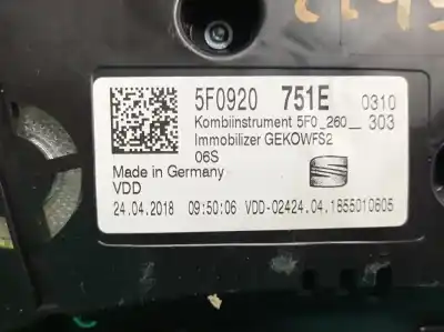 Second-hand car spare part dashboard for seat leon (5f1) 1.6 tdi oem iam references 5f0920751e a2c53427456ar vdo 5f0920751e