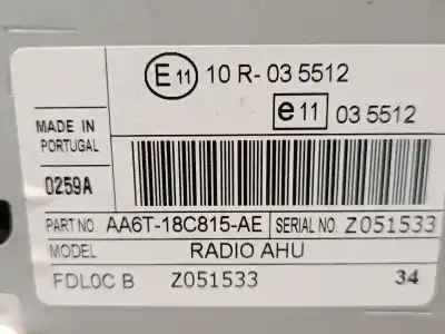 Peça sobressalente para automóvel em segunda mão sistema de áudio / rádio cd por ford fiesta vi (cb1, ccn) 1.25 referências oem iam aa6t18c815ae  2044327