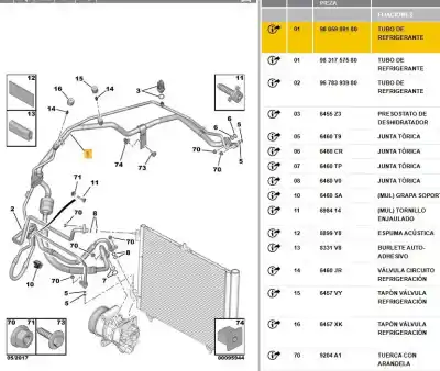 Peça sobressalente para automóvel em segunda mão tubos de ar condicionado por citroen ds3 1.2 12v e-thp referências oem iam 9805989180  9805989180