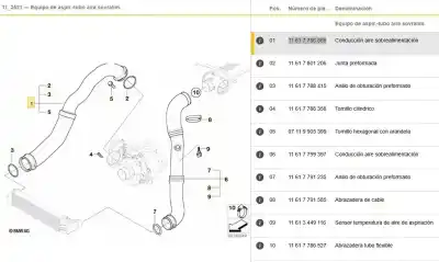 Second-hand car spare part turbocharger pressure pipe for bmw 3 (e46) 320 d oem iam references 11617788357a  11617786865