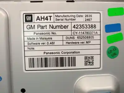 Автозапчастина б/у багатофункційний дисплей для opel zafira tourer c (p12) 1.6 cdti (75) посилання на oem iam 42353388 cy144780371a panasonic 1236199