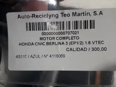 Peça sobressalente para automóvel em segunda mão motor completo por honda civic berlina 3 (ep1/2) 1.6 vtec cat (d 16 v 1) referências oem iam   