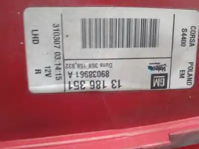 Second-hand car spare part right tailgate light for opel corsa d (s07) 1.4 (l08 l68) oem iam references 13186351  
