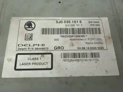 Second-hand car spare part audio system / radio cd for skoda rapid spaceback (nh1) 1.6 tdi oem iam references 5j0035161e